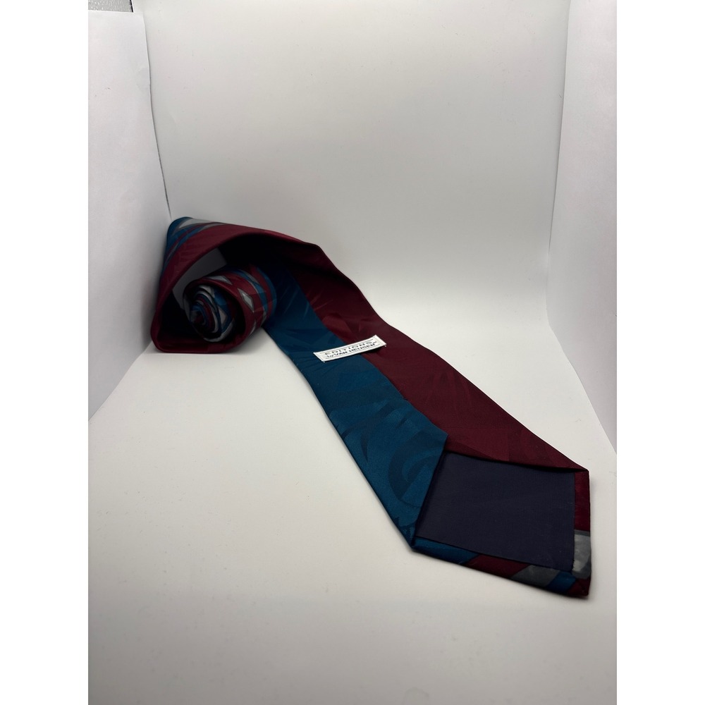 Editions by Van Heusen Mens Geometric Diamond Silk Blend Tie Burgundy Teal Gray - Picture 4 of 5